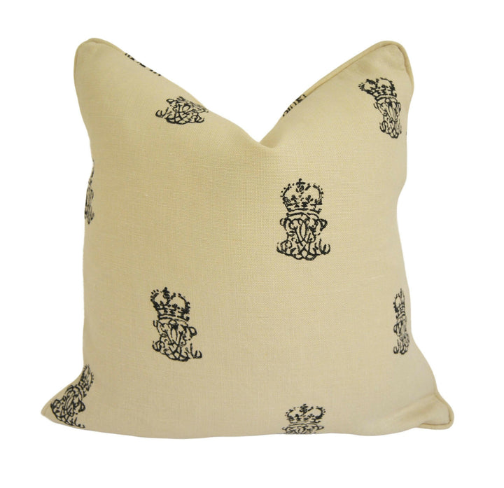 Zoffany - End Paper - Chalk / Charcoal - Beautiful Vintage Royal Crown Cushion Cover - Handmade Throw Pillow Designer Home Decor.