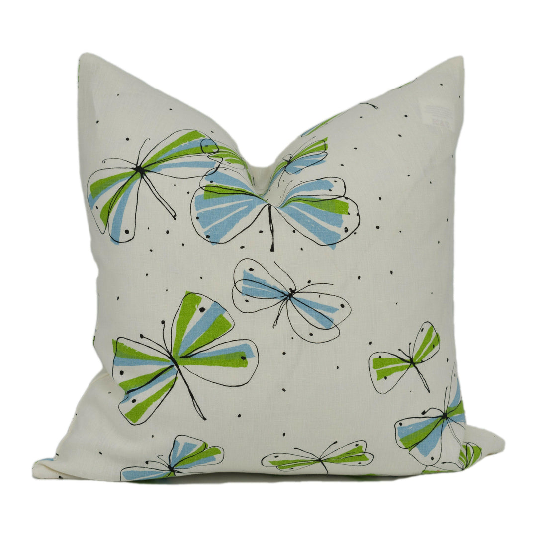 Vera Neumann for Schumacher - Monarch's March - Sky and Leaf - Enchanting Nature Cushion Cover - Handmade Throw Pillow - Designer Home Décor.