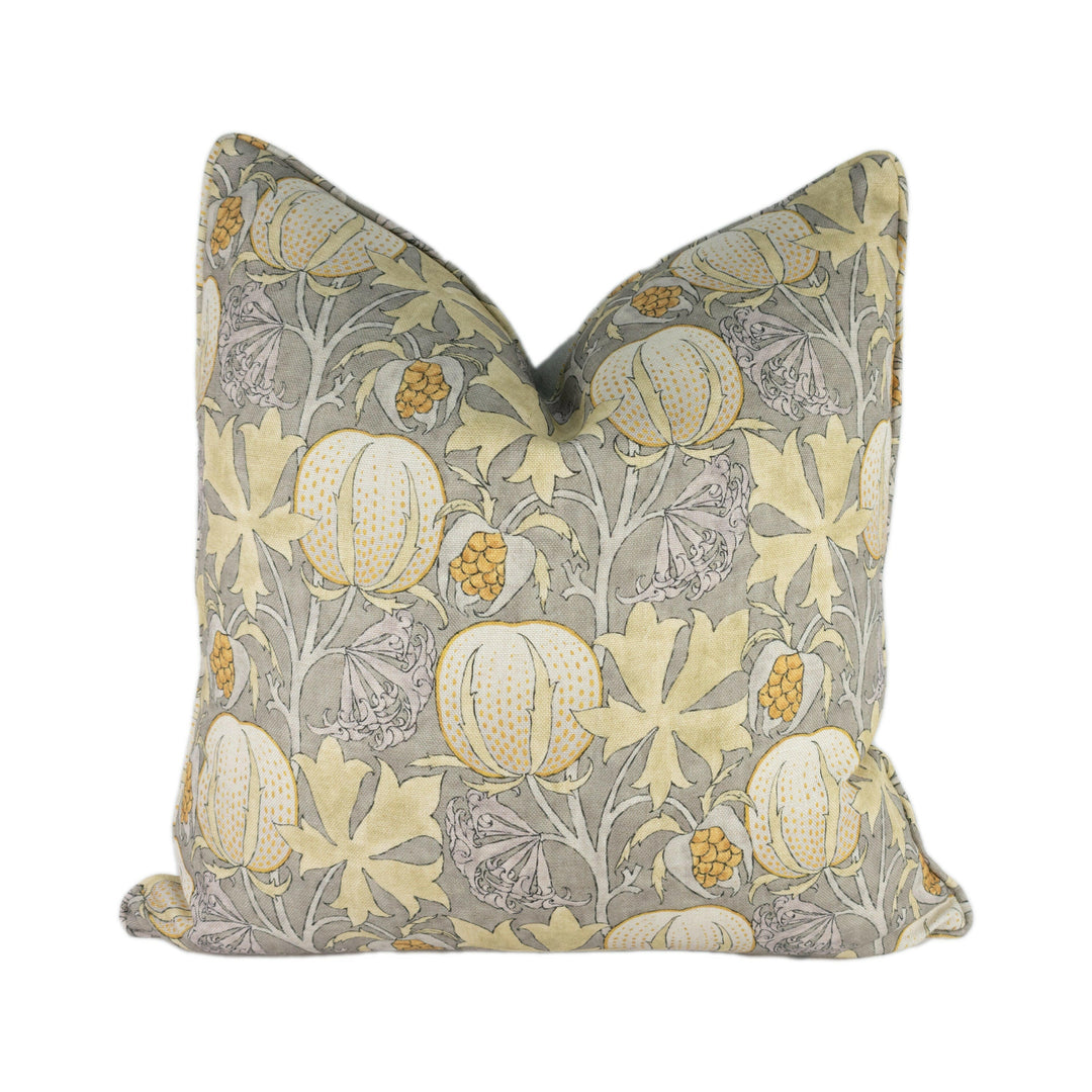 GP and J Baker - Pumpkins - Grey / Ochre - Inspired 20th Century Archival Bloc Print Designer Cushion Cover - Luxury Throw Pillow - Handmade.
