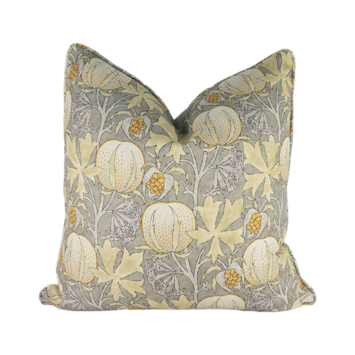GP and J Baker - Pumpkins - Grey / Ochre - Inspired 20th Century Archival Bloc Print Designer Cushion Cover - Luxury Throw Pillow - Handmade.