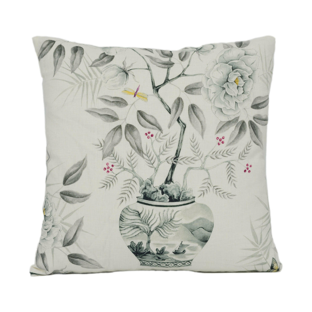 Zoffany - Romey's Garden - Dove Green - Chinese Inspired Flora & Fauna Cushion Cover - Handmade Throw Pillow Designer Home Decor.