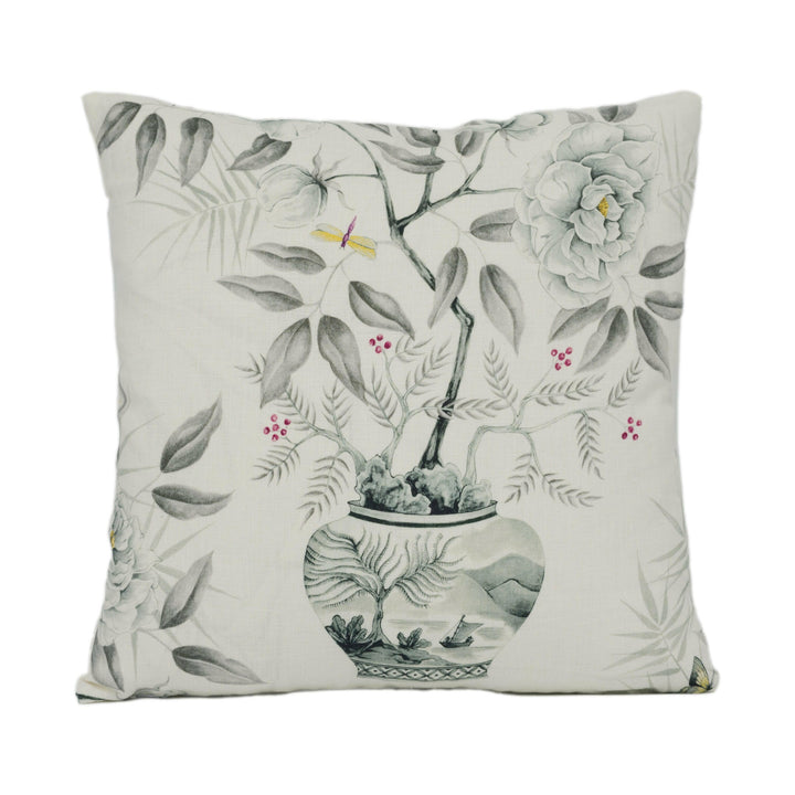 Zoffany - Romey's Garden - Dove Green - Chinese Inspired Flora & Fauna Cushion Cover - Handmade Throw Pillow Designer Home Decor.