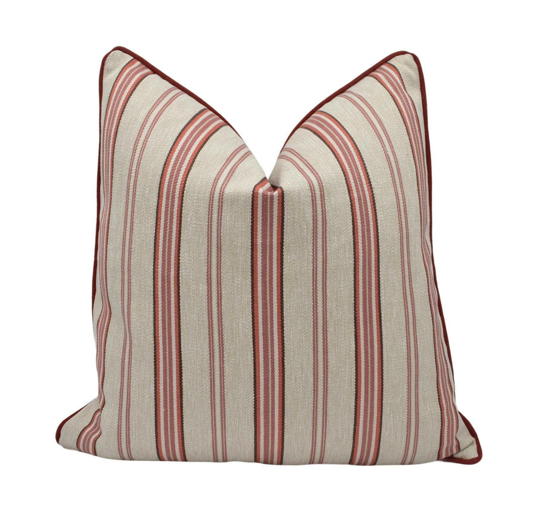 Clarke & Clarke - Listra - Spice - Contemporary Striped Designer Cushion Cover - Intricate Herringbone Weave Pillow Cover - Red Stripe Cover.