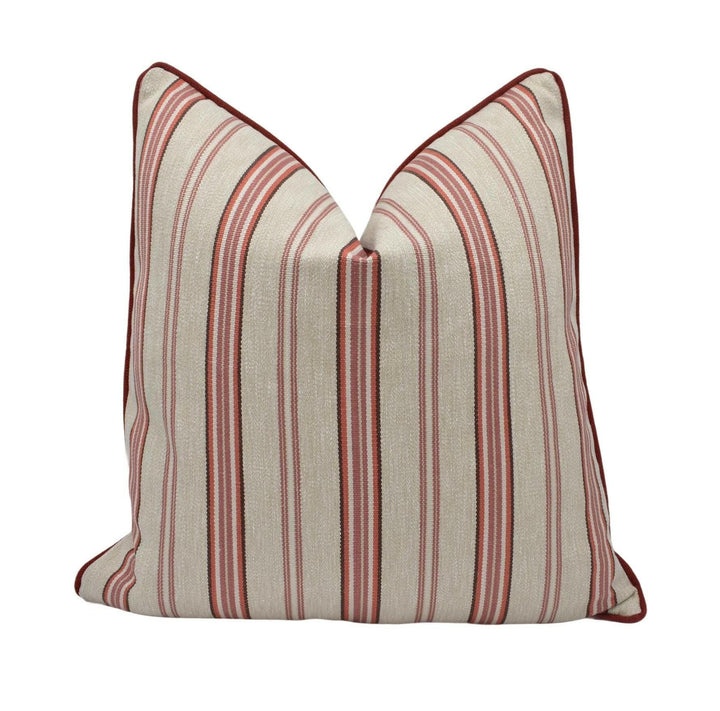 Clarke & Clarke - Listra - Spice - Contemporary Striped Designer Cushion Cover - Intricate Herringbone Weave Pillow Cover - Red Stripe Cover.