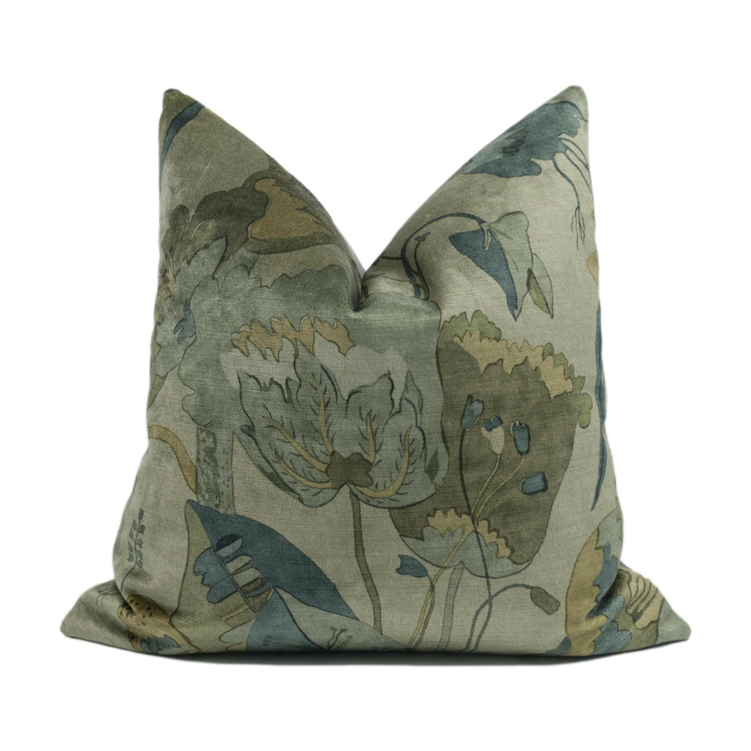 GP & J Baker - California Velvet - Denim / Mole - Sumptuous Floral Botanical Designer Cushion Cover - Luxury Throw Pillow - Handmade Home.