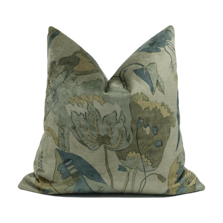 GP & J Baker - California Velvet - Denim / Mole - Sumptuous Floral Botanical Designer Cushion Cover - Luxury Throw Pillow - Handmade Home.
