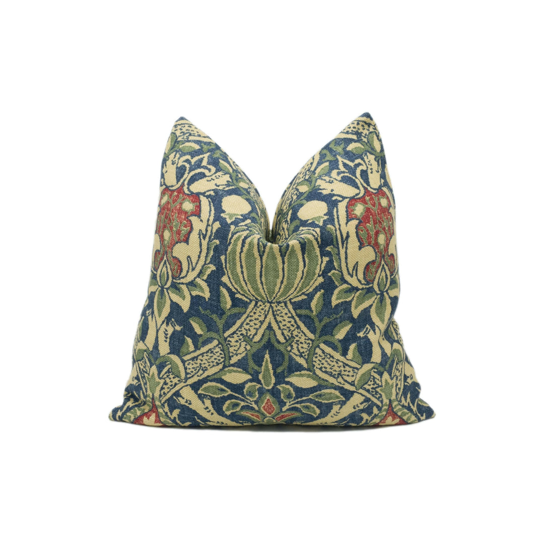 William Morris - Granada - Indigo / Red - Ornate Fruit Trellis Cushion Cover - Handmade Throw Pillow - Designer Home Décor.