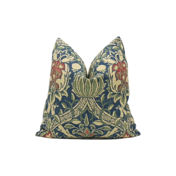 William Morris - Granada - Indigo / Red - Ornate Fruit Trellis Cushion Cover - Handmade Throw Pillow - Designer Home Décor.