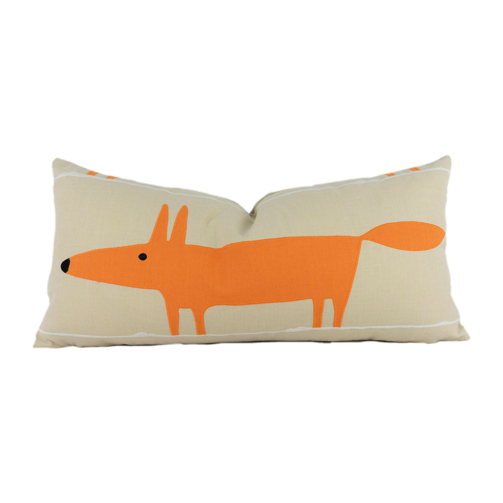 Scion - Mr Fox Applique - Tangerine / Linen -  Luxury Friendly Mr Fox Designer Cushion Cover - Luxury Throw Pillow - Handmade Home Decor.