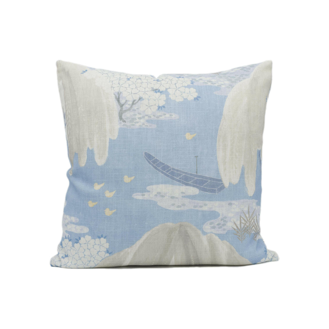 Anna French x Thibaut - Willow Tree - Soft Blue - Symbolic Spiritual Japanese Willow Tree Designer Cushion Cover - Luxury Throw Pillow.