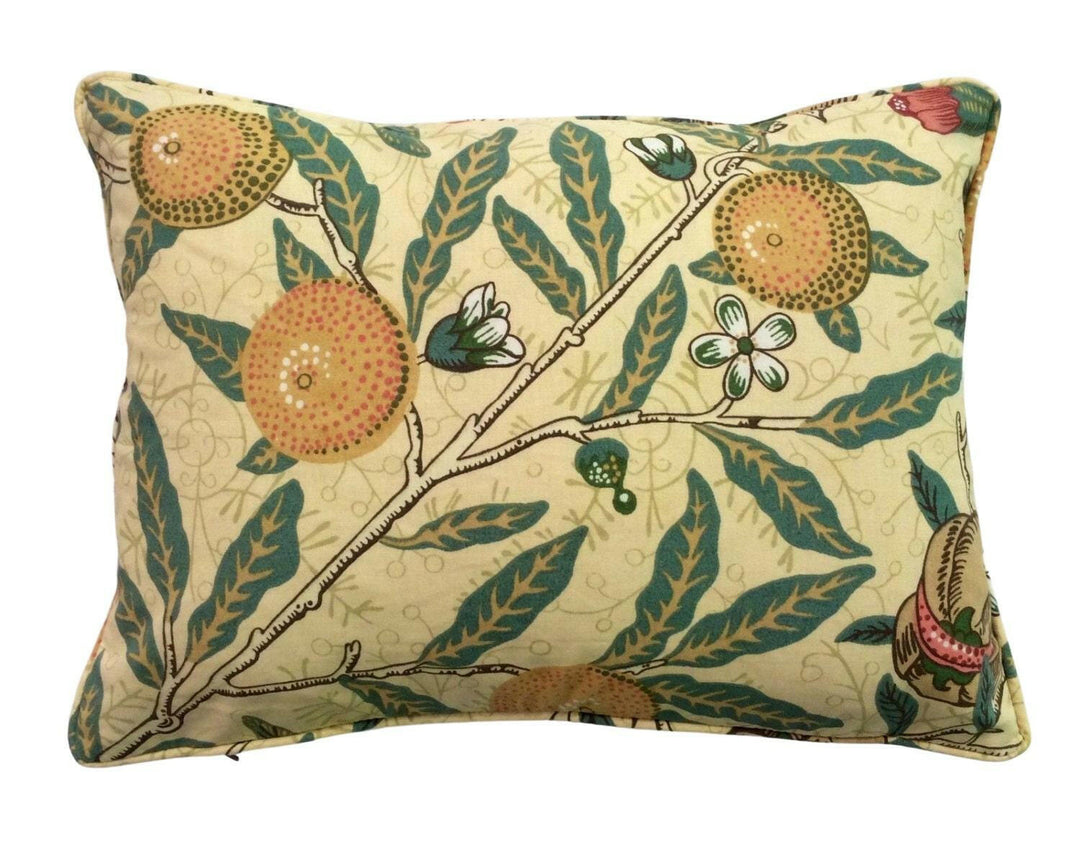 William Morris -  Fruit Major - Ivory / Teal - Traditional Trailing Fruits &amp; Floral Classic English Designer Cushion Cover - Luxury Handmade.