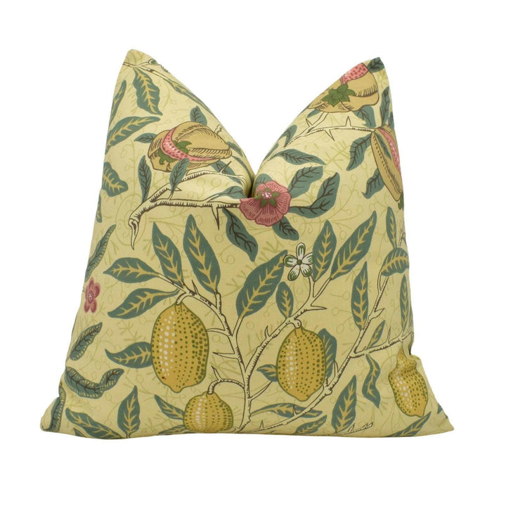 William Morris -  Fruit Major - Ivory / Teal - Traditional Trailing Fruits &amp; Floral Classic English Designer Cushion Cover - Luxury Handmade.