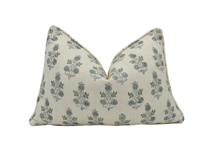 GP & J Baker - Poppy Sprig - Aqua - Versatile Indian Inspired Small Scale Floral Designer Cushion Cover - Luxury Throw Pillow Handmade Home.