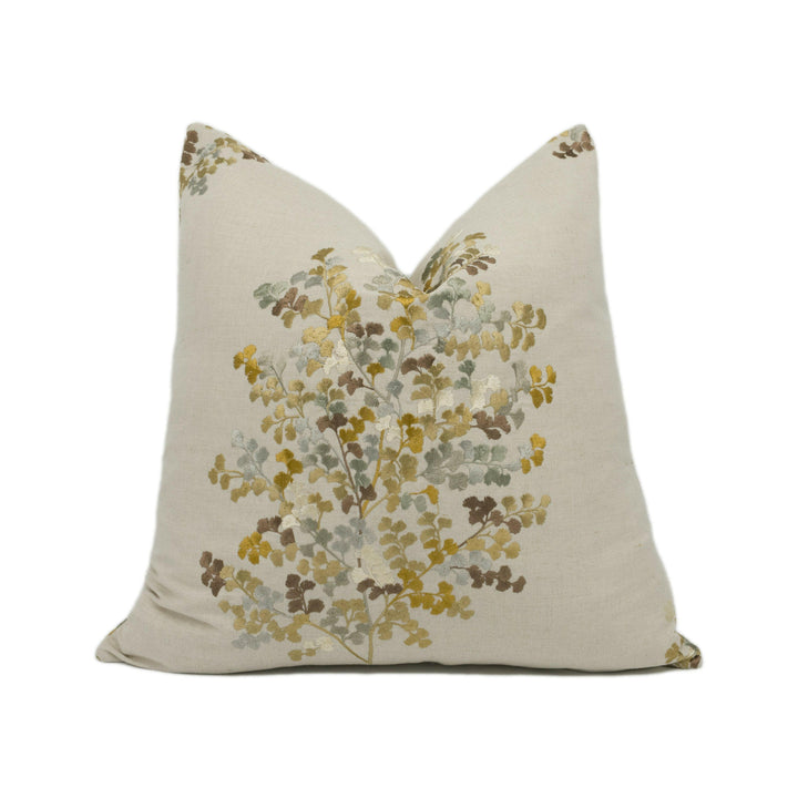 Sanderson - Wendell Embroidery - Honey / Grey - Autumnal Embroidered Foliage Cushion Cover - Handmade Throw Pillow - Designer Home Décor.