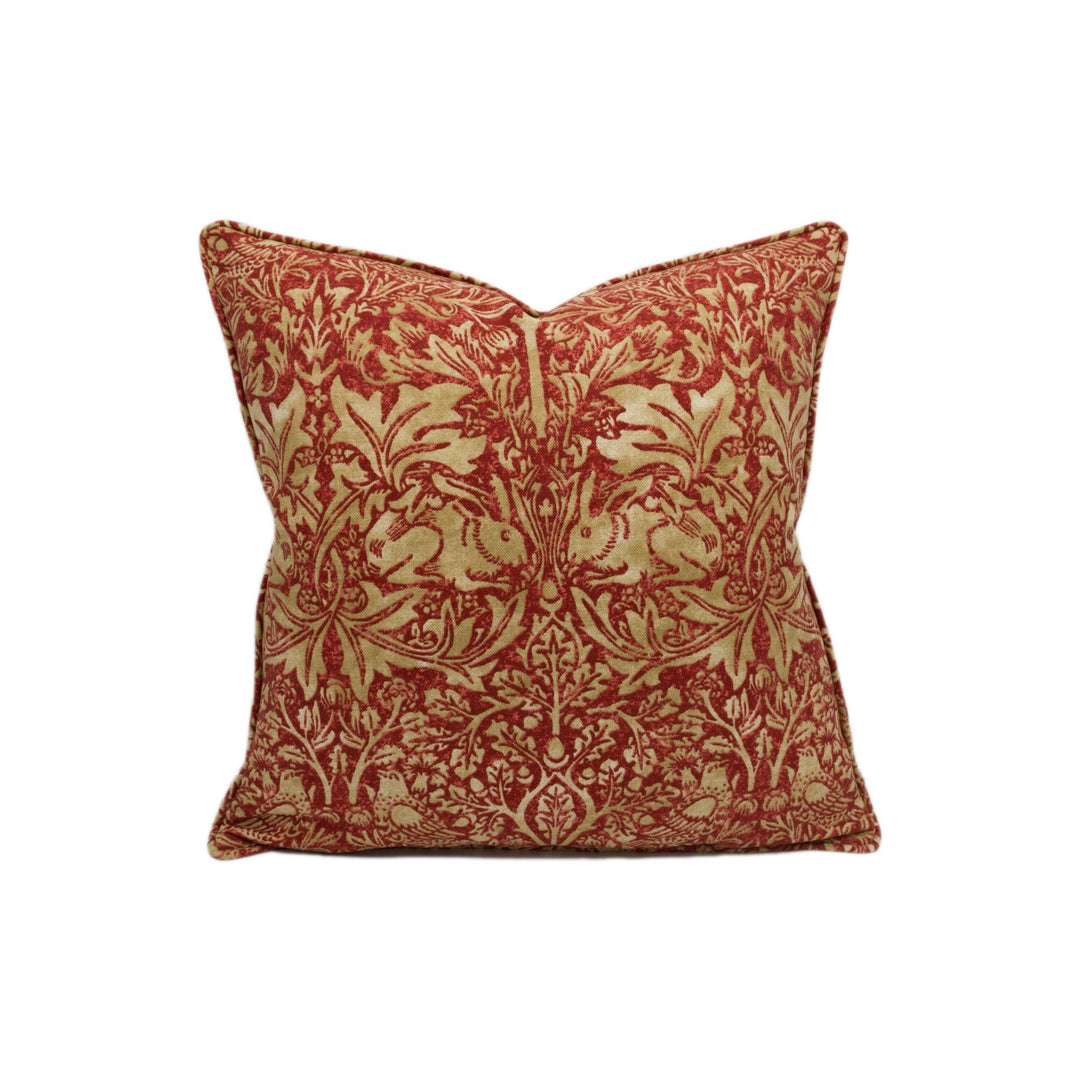 William Morris - Brer Rabbit - Red / Hemp - Linen - Cushion Cover Throw Pillow Designer Home Decor.