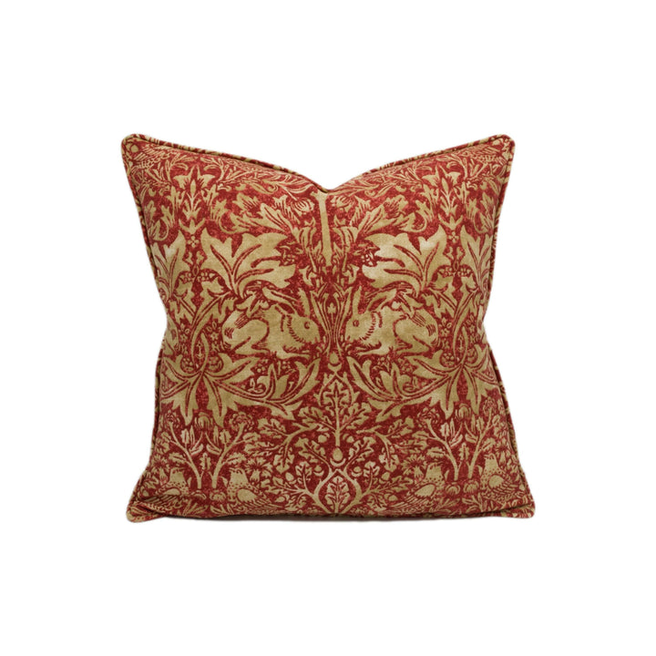William Morris - Brer Rabbit - Red / Hemp - Linen - Cushion Cover Throw Pillow Designer Home Decor.