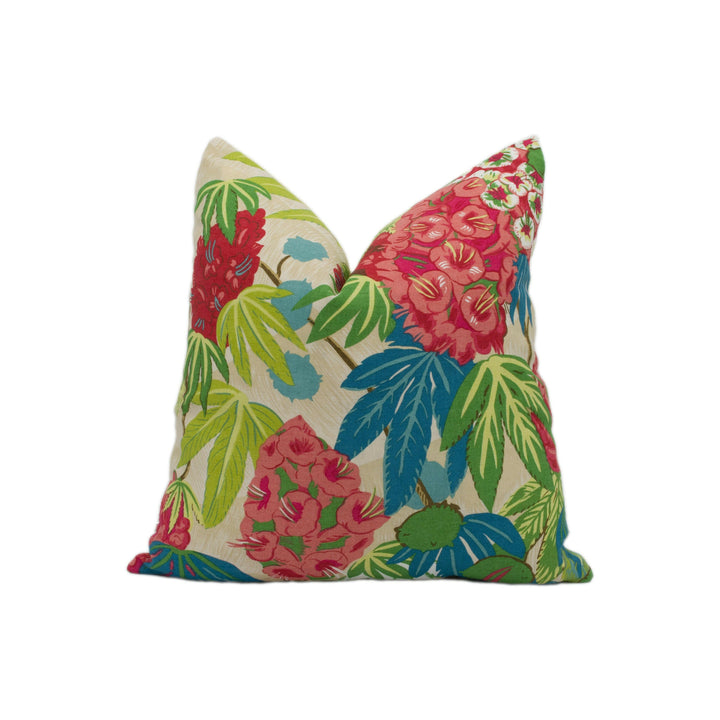 Schumacher - Del Lungo - Coral - Tiki Tropical Retro Bloom Designer Cushion Cover - Handmade Throw Pillow - Designer Home Decor.