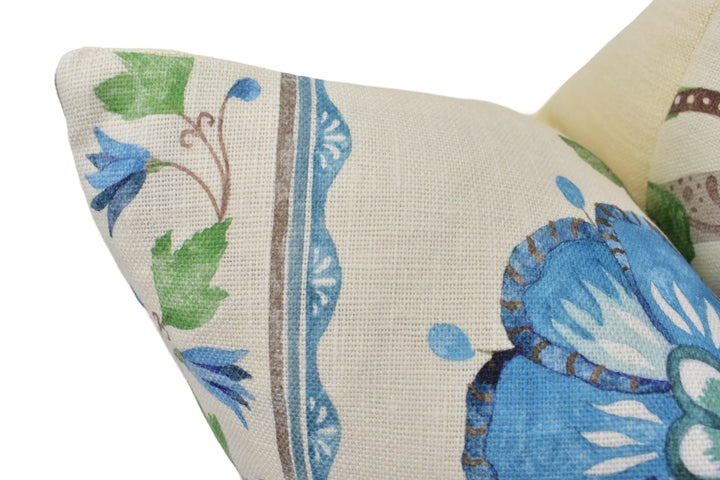 Nina Campbell - Montsoreau Clermont - Blue / Green Algae - 18th Century Indian Flora and Fauna Designer Cushion Cover - Luxury Throw Pillow.