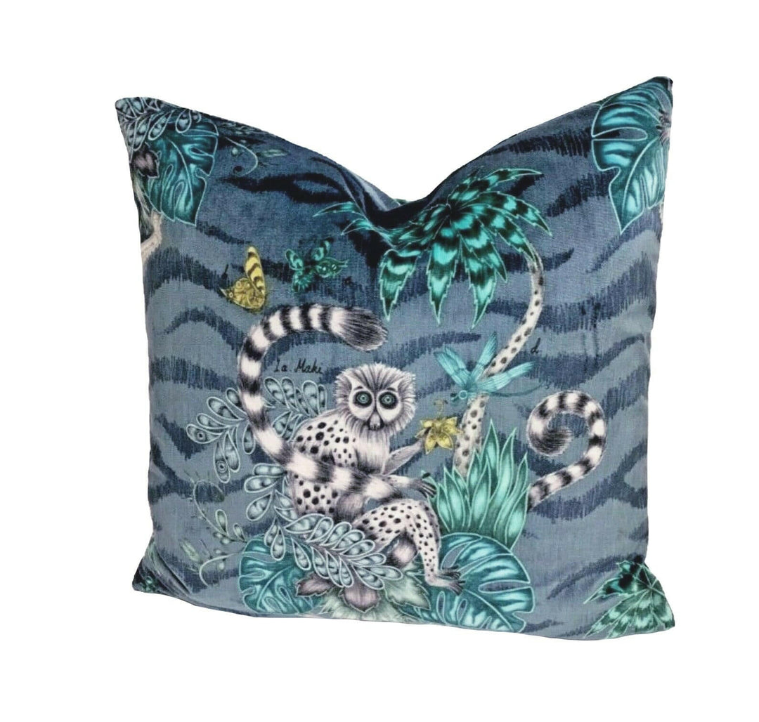Maximalist Fantasy Lemur Velvet Funky Primate Modern Velvet Designer Cushion Cover - Luxury Throw Pillow - Handmade Home Decor.