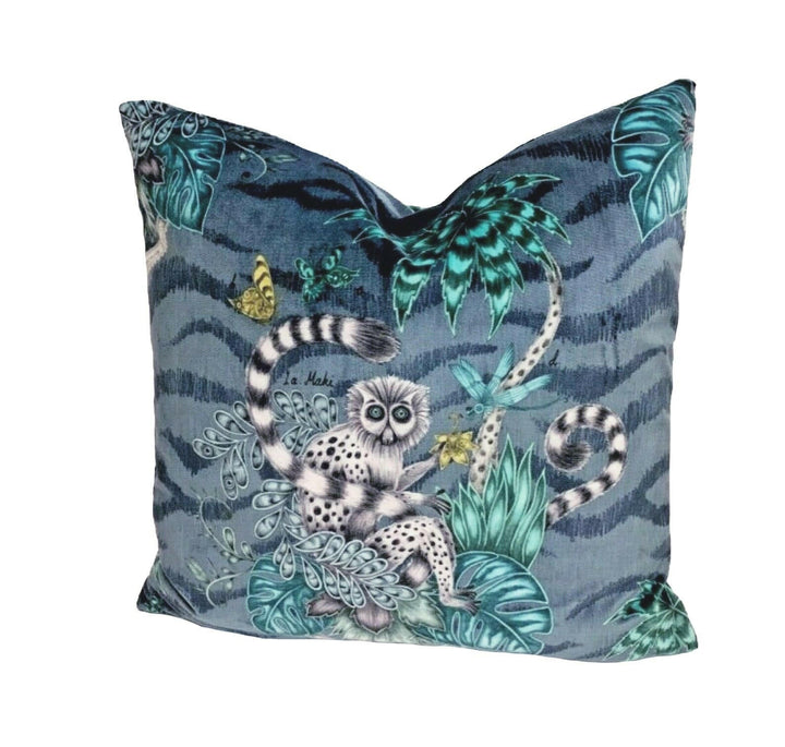 Maximalist Fantasy Lemur Velvet Funky Primate Modern Velvet Designer Cushion Cover - Luxury Throw Pillow - Handmade Home Decor.