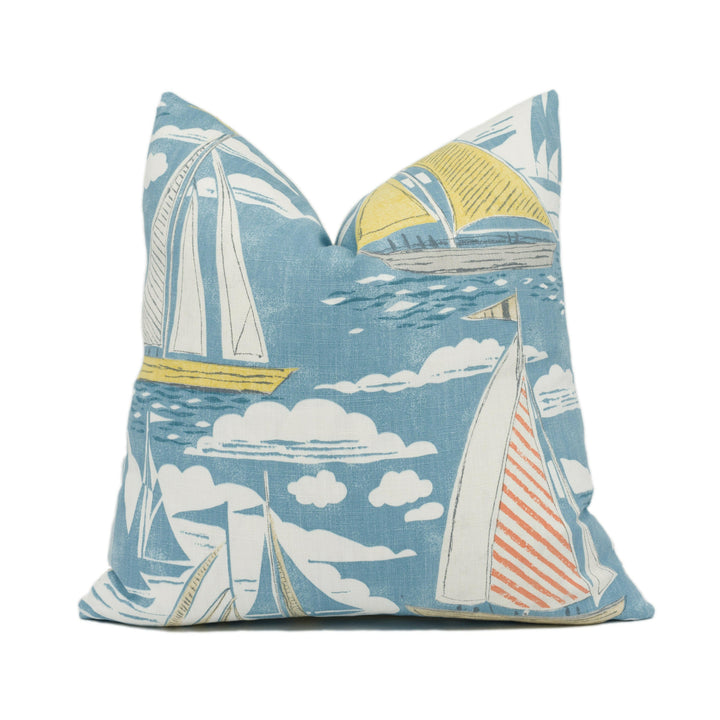Sanderson - Sailor - Pacific - Fun Nautical Sailboat Cushion Cover - Handmade Throw Pillow - Designer Home Décor.