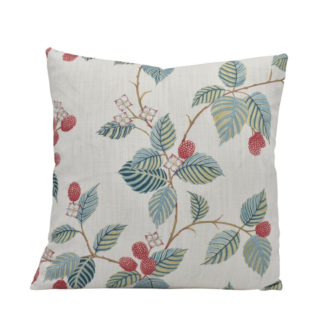 Sanderson - Rubus - Raspberry - Beautiful Delicate Vine and Berry Designer Cushion Cover - Floral Luxury Throw Pillow - Handmade Home Decor.