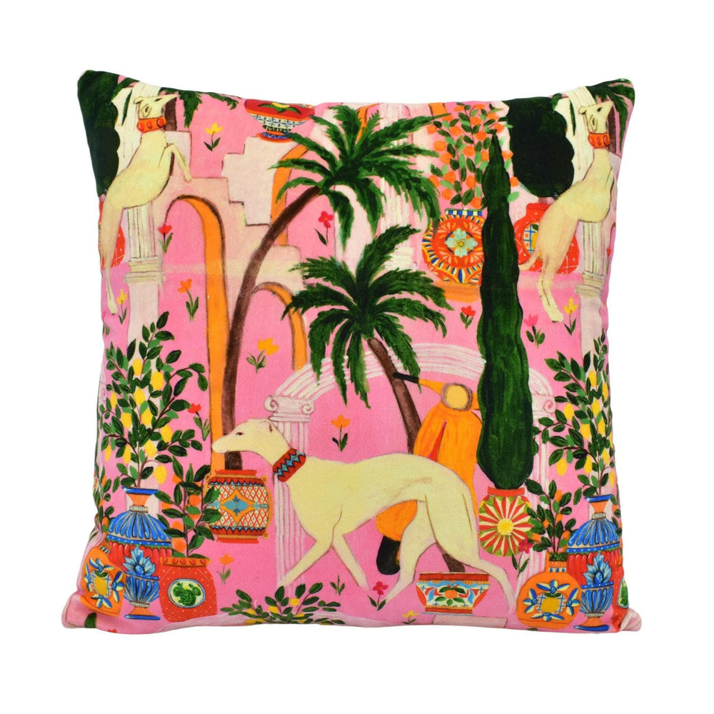 Mind The Gap - Dolce Vita Velvet - Pink - Majestic Dog Velvet Cushion Cover - Jewel Multi Colour Pillow Cover - Dopamine Decor Cushion.