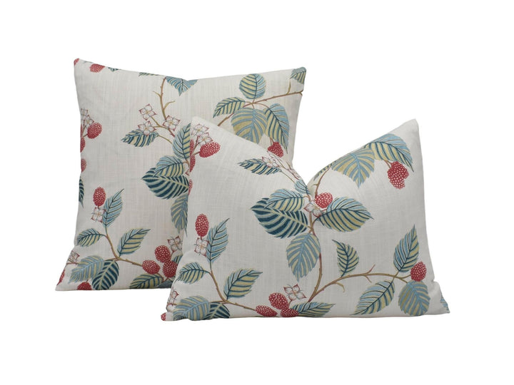 Sanderson - Rubus - Raspberry - Beautiful Delicate Vine and Berry Designer Cushion Cover - Floral Luxury Throw Pillow - Handmade Home Decor.