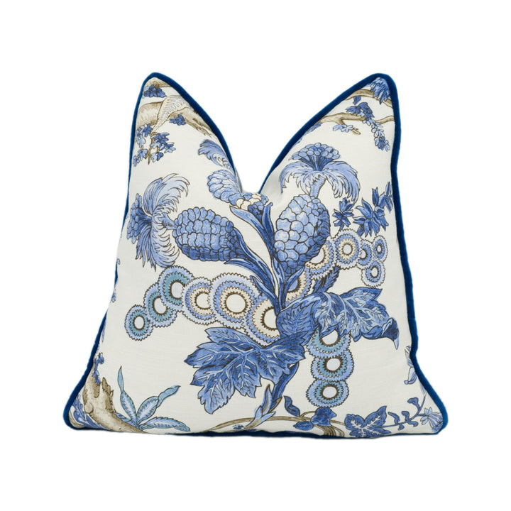 Thibaut - Chatelain - Blue and White  - Stunning Contrast Piped  Cushion Cover Handmade Throw Pillow Designer Home Décor.