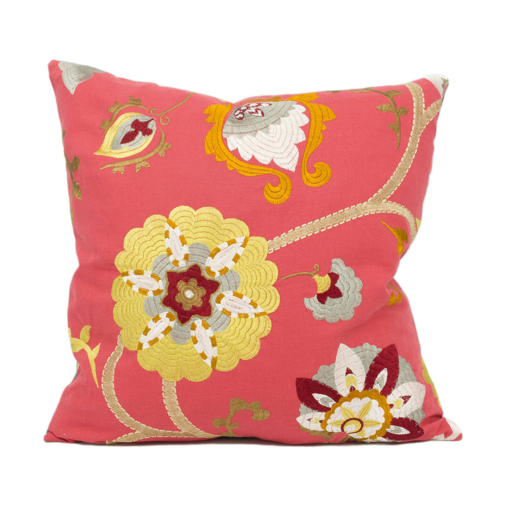 Jane Churchill - Pasillo - Red - Bright Embroidered Floral Vine Cushion Cover - Handmade Throw Pillow - Designer Home Décor.