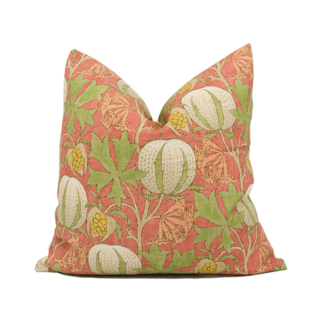GP &amp; J Baker - Pumpkins - Red / Green - Inspired 20th Century Archival Bloc Print Designer Cushion Cover - Luxury Throw Pillow - Handmade