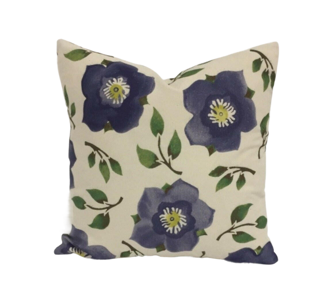 Sanderson / Emma Bridgewater - Hellebore China - Indigo  - Cushion Cover Throw Pillow Designer Home Decor.