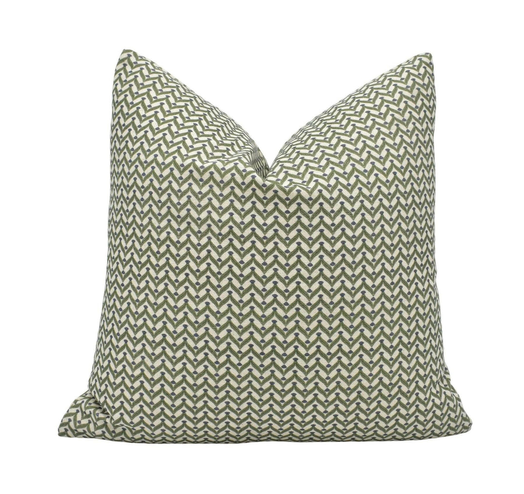 Ashley Wilde - Galatzo - Olive - Small Scale Stylised Herringbone Pattern Cushion Cover - Green Zig Zag Pillow Cover - Modern Geometric.