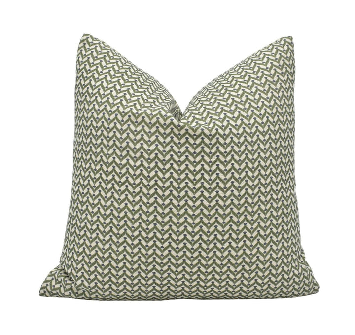 Ashley Wilde - Galatzo - Olive - Small Scale Stylised Herringbone Pattern Cushion Cover - Green Zig Zag Pillow Cover - Modern Geometric.