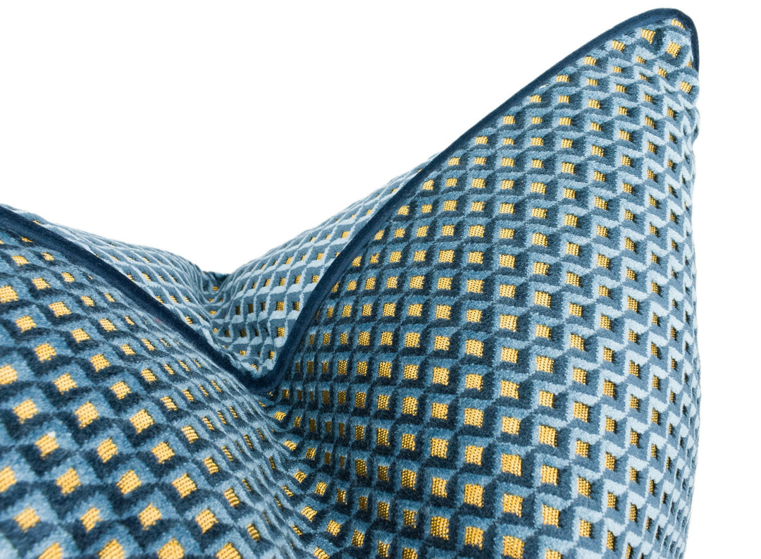 Designers Guild - Portland - Delft - Plush Geometric Contrast Piped Velvet Cushion Cover - Handmade Throw Pillow - Designer Home Décor.