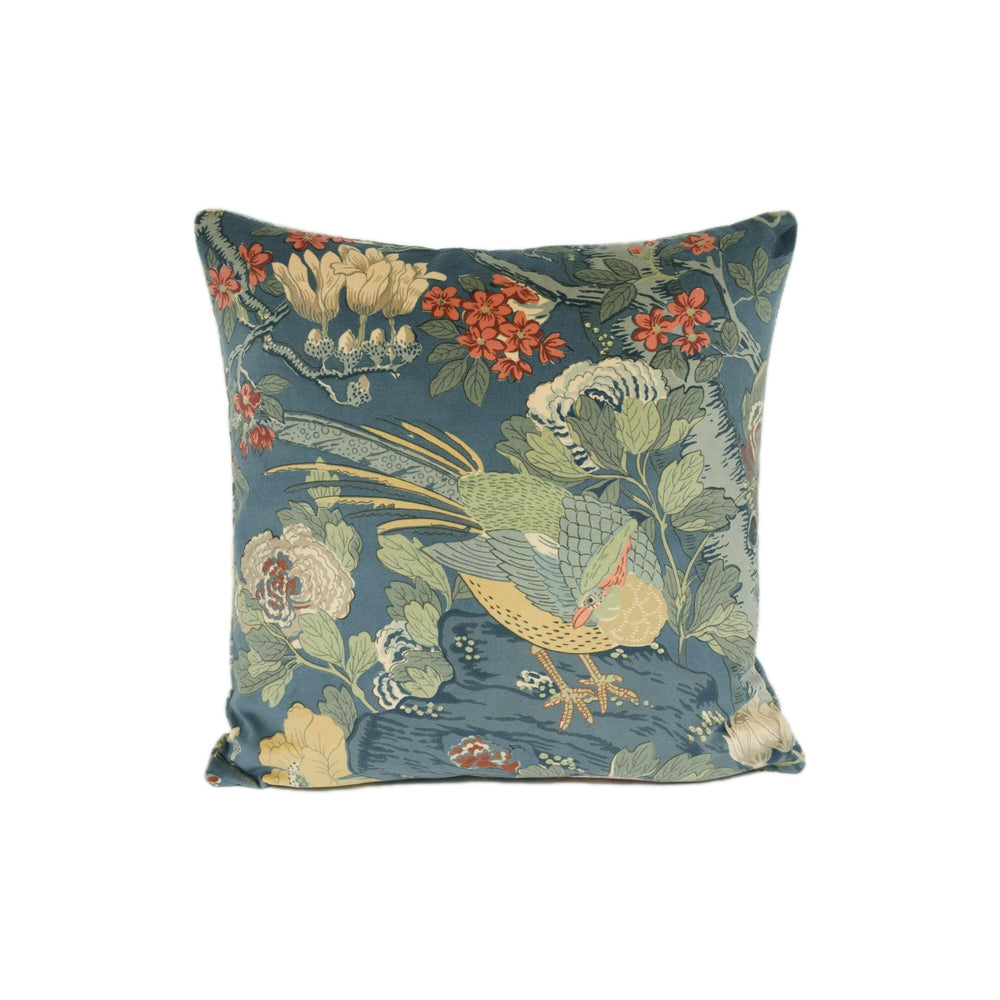 GP & J Baker - Rockbird Velvet - Teal - Exotic Magnolia Tree Pheasant Designer Cushion Cover - Luxury Throw Pillow - Handmade Home Decor.