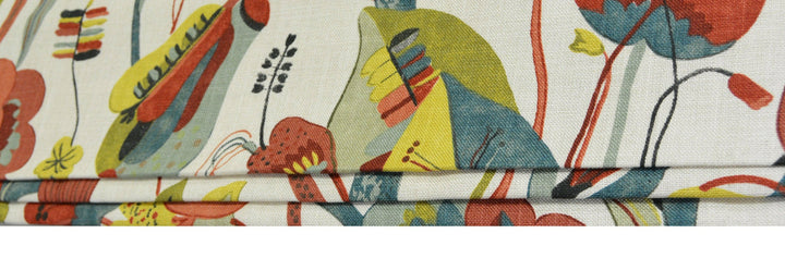 G P and J Baker - California - Linen / Teal / Pimento - Professionally Made Roman Blind Made to Measure.