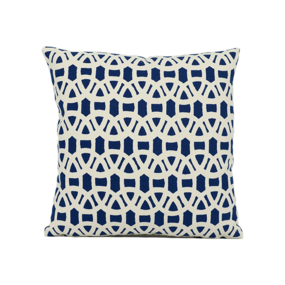 Scion - Lace - Indigo - Symmetrical Interlocking Geometric Cushion Cover - Handmade Throw Pillow Designer Home Décor.