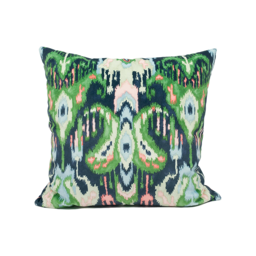 Linwood - Bukhara - Emerald - Sumptuous Ikat Velvet Designer Cushion Cover - Bright Colourful Luxury Throw Pillow - Handmade Home Decor.