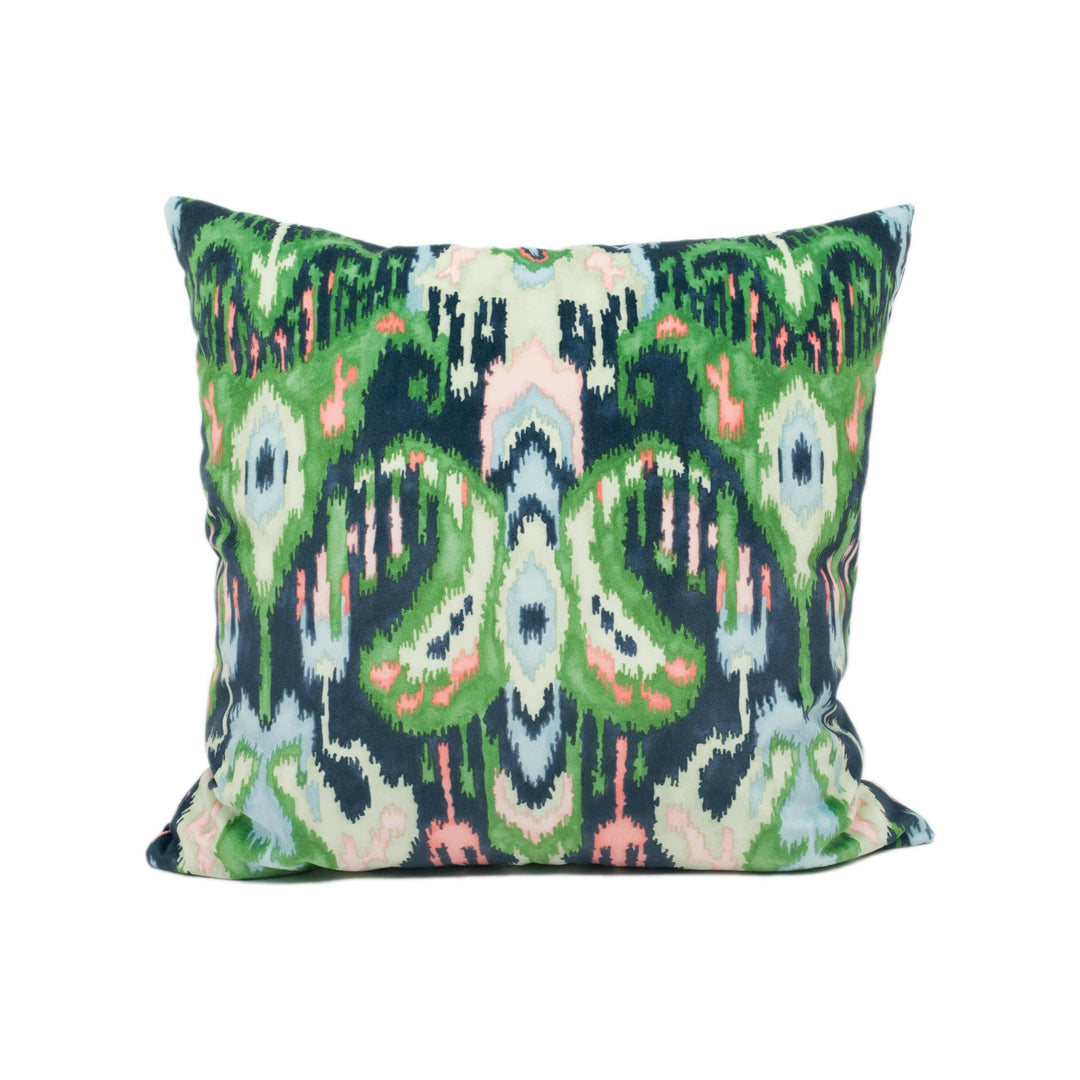 Linwood - Bukhara - Emerald - Sumptuous Ikat Velvet Designer Cushion Cover - Bright Colourful Luxury Throw Pillow - Handmade Home Decor.