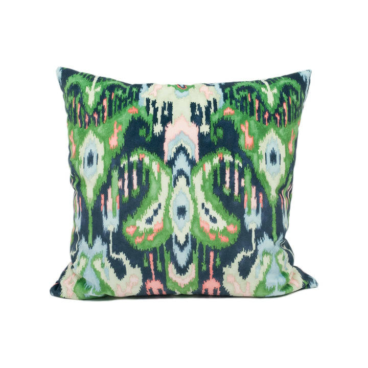 Linwood - Bukhara - Emerald - Sumptuous Ikat Velvet Designer Cushion Cover - Bright Colourful Luxury Throw Pillow - Handmade Home Decor.