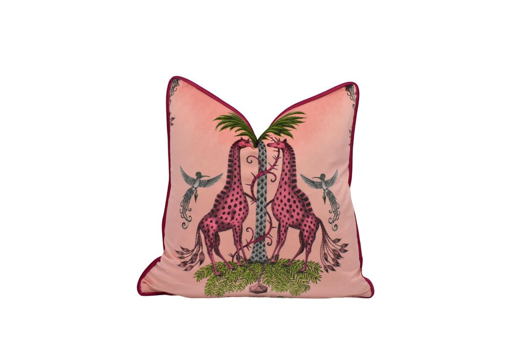 Funky Pink Maximalist Fantasy Creatures Velvet Designer Cushion Cover - Luxury Throw Pillow - Handmade Home Decor Creatura.