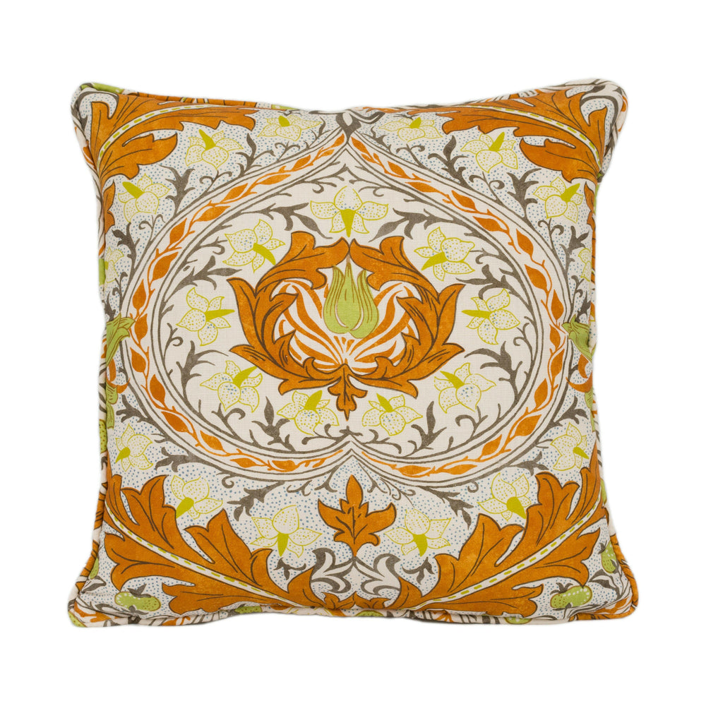 William Morris - Ben Pentreath - Merton - Burnt Orange / Chartreuse - Bright Cushion Cover - Handmade Throw Pillow Designer Home Décor.