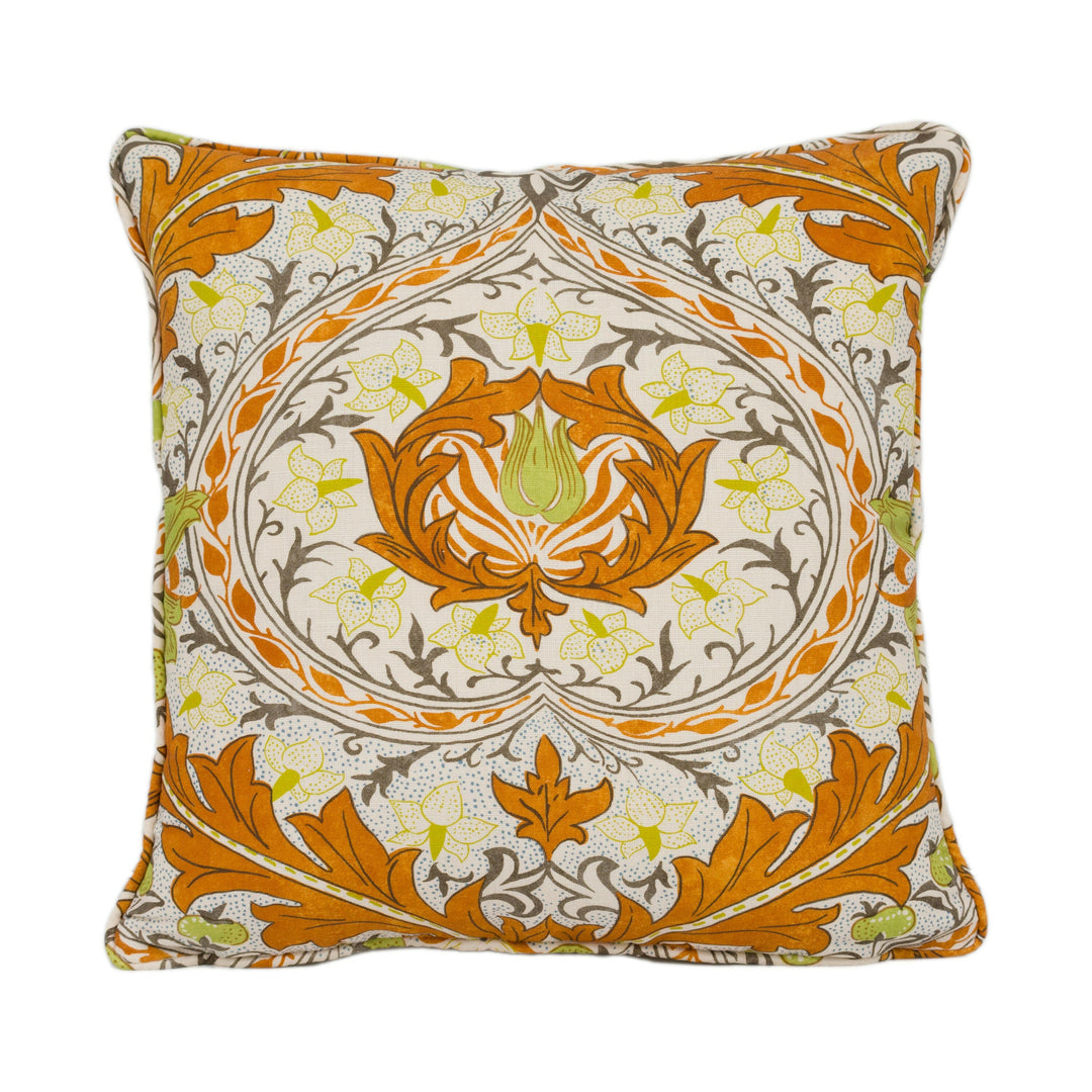 William Morris - Ben Pentreath - Merton - Burnt Orange / Chartreuse - Bright Cushion Cover - Handmade Throw Pillow Designer Home Décor.