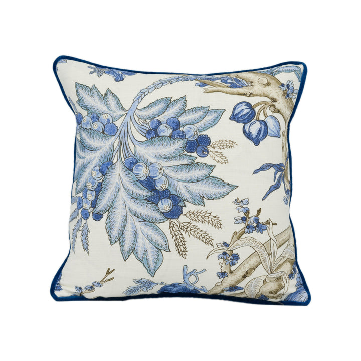Thibaut - Chatelain - Blue and White  - Stunning Contrast Piped  Cushion Cover Handmade Throw Pillow Designer Home Décor.