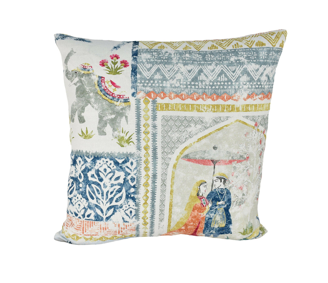 Jane Churchill - Kashmir  Garden - Blue / Red - Delicate Central Asian Patchwork Designer Cushion Cover - Luxury Throw Pillow Handmade Home.