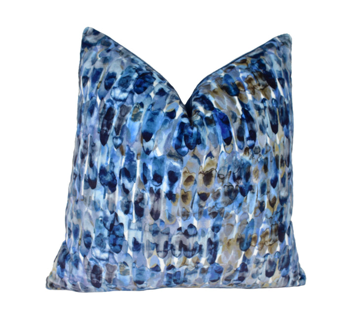 Harlequin - Kelambu - Indigo / Pebble - Blue Velvet Cushion Cover – Modern Abstract Velvet Throw Pillow - Contemporary Decor