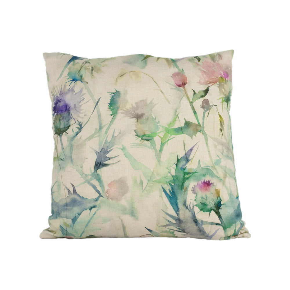 Voyage - Cirsium - Damson / Natural - Stunning Floral Watercolour Thistle Cushion Cover - Handmade Throw Pillow Designer Home Decor.
