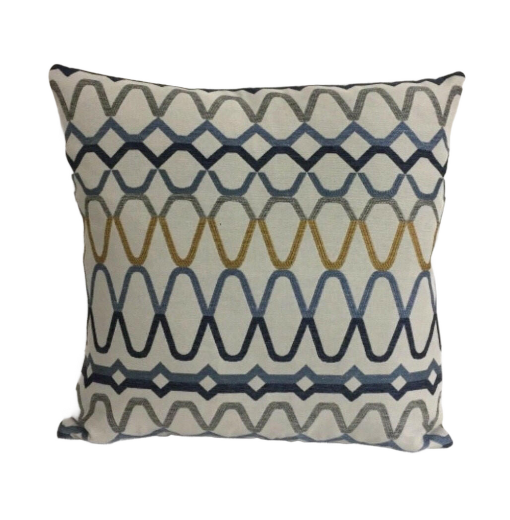 Scion - Ada - Shale / Denim / Ochre - Striking Embroidered Cushion Cover Handmade Throw Pillow Designer Home Decor.