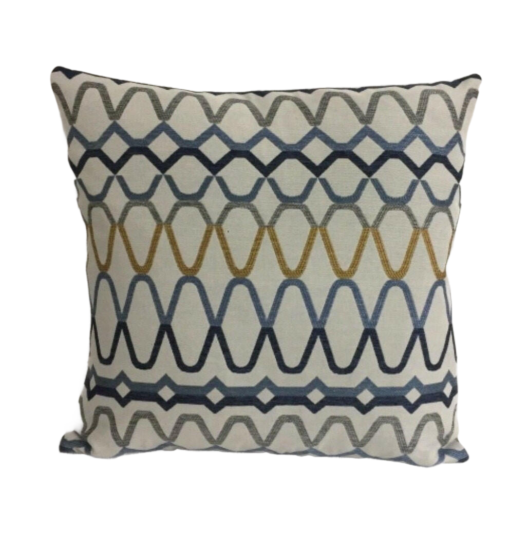 Scion - Ada - Shale / Denim / Ochre - Striking Embroidered Cushion Cover Handmade Throw Pillow Designer Home Decor.
